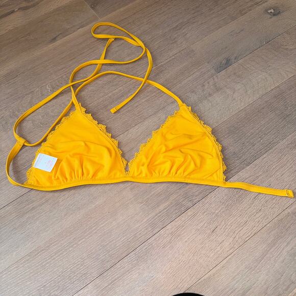 NEW NWOT “70’s Vintage Inspo” Crochet Triangle Bikini Top, GoldenYellow,Marigold - Picture 4 of 7